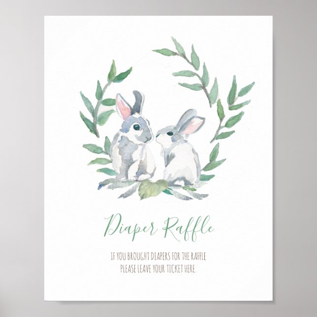 Póster Woodland Bunnies Diaper Raffle Rótulo Baby Shower (Frente)
