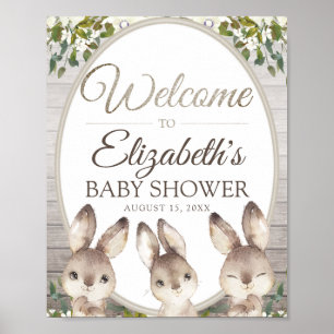 Póster Woodland Bunny Gender Neutral Baby Shower Welcome