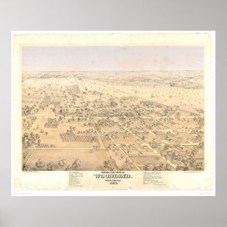 Póster Woodland, California. Mapa panorámico (1874A)