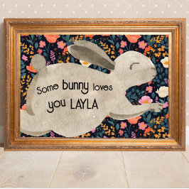 Póster Woodland Cottagecore Bunny Watercolor Floral