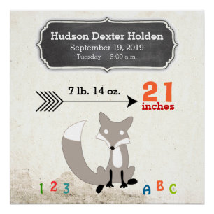 Póster Woodland Creations Fox Baby Stats Keepsake