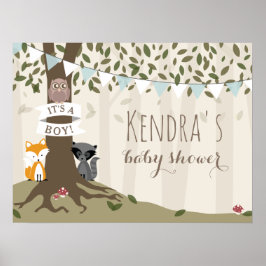 Póster Woodland Creatures Boy Baby Shower Poster