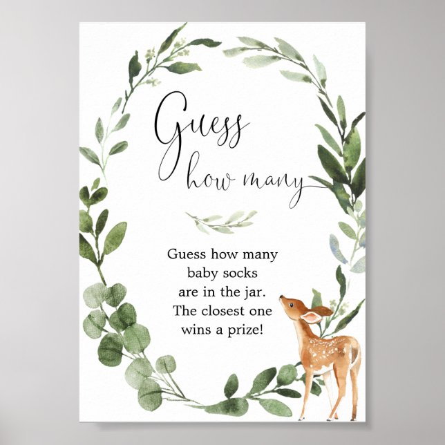 Póster Woodland Deer Adivina cuántas duchas de bebé (Frente)