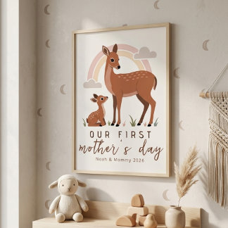 Póster Woodland Deer Mom Baby First Mothers Day Calm Art