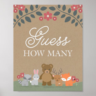 Póster Woodland Florals Baby Shower adivina cuántos juego