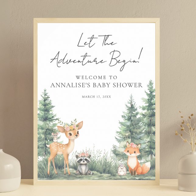 Póster Woodland Forest Animals Adventure Baby Shower (Woodland Forest Animals Adventure Baby Shower Poster)