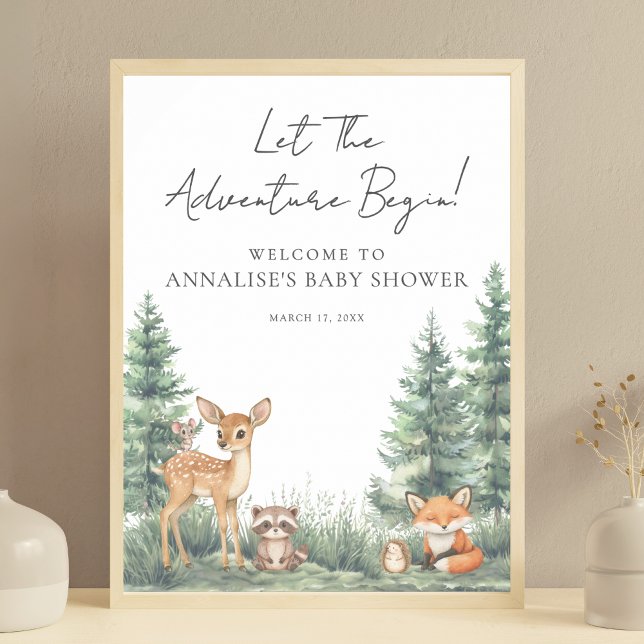 Póster Woodland Forest Animals Adventure Baby Shower (Woodland Forest Animals Adventure Baby Shower Poster)