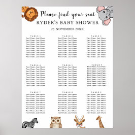 Póster Woodland Forest Animals Baby Shower Seating Charts