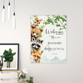 Póster Woodland Forest Animals Baby Shower Welcome