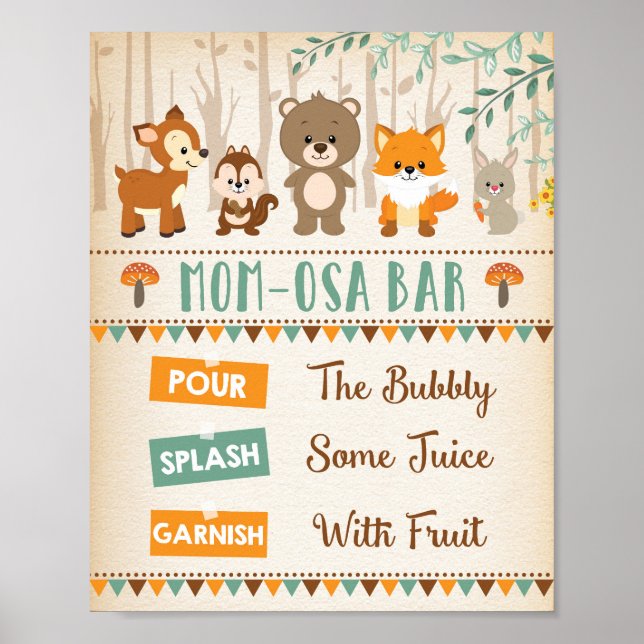 Póster Woodland Forest Baby Animals Mimosa Bar Momosa (Frente)