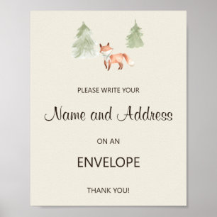Póster Woodland Fox Baby Shower Address and Envelope