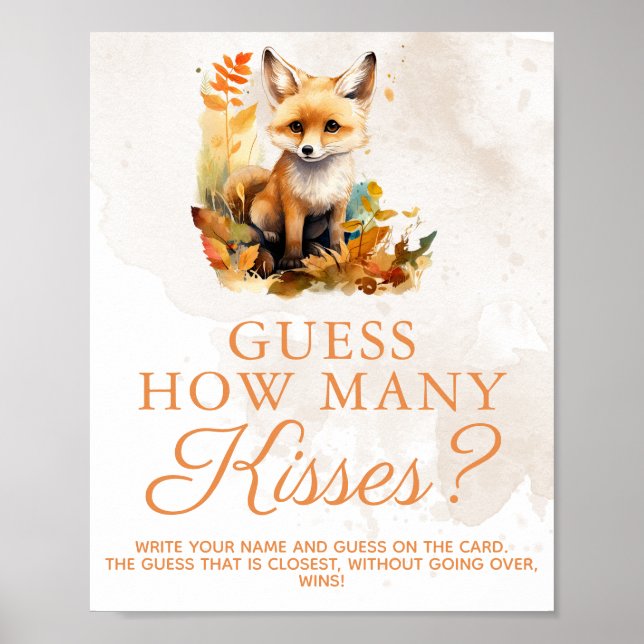 Póster Woodland Fox Cute Juego de Baby Shower Cuántos Bes (Frente)