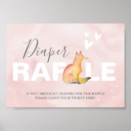 Póster Woodland Fox Diaper Raffle Rótulo Baby Shower