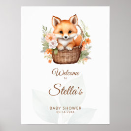 Póster Woodland Fox Florals Baby Shower Welcome Sign