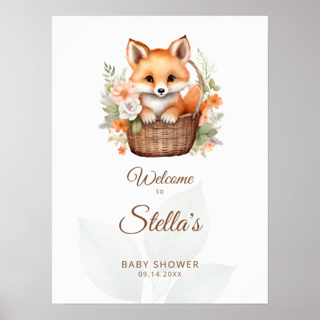 Póster Woodland Fox Florals Baby Shower Welcome Sign (Frente)