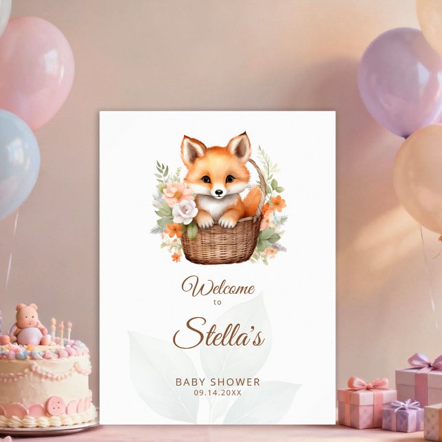 Póster Woodland Fox Florals Baby Shower Welcome Sign (Subido por el creador)