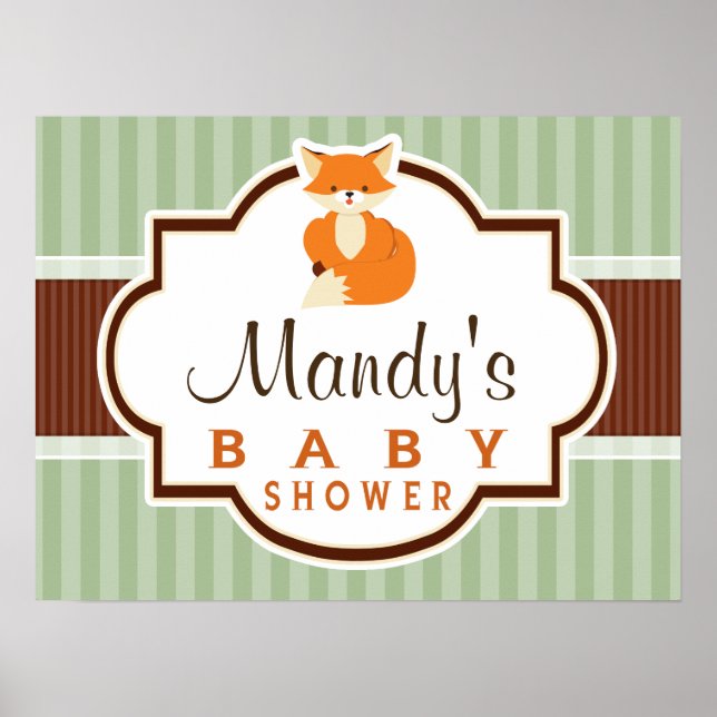 Póster Woodland Fox; Naranja, Sage, Brown Baby Shower (Frente)