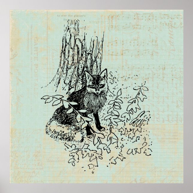 Póster Woodland Fox Rustic Vintage Fox Art (Frente)