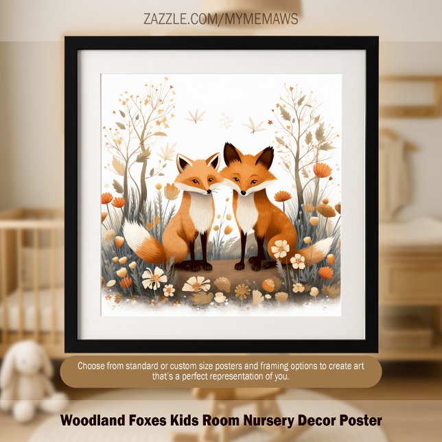 Póster Woodland Foxes Niños Habitación Poster de decoraci (Woodland Foxes Kids Room Nursery Decor Poster)