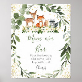 Póster Woodland Greenery Baby Shower Mimosa Bar