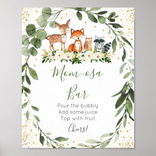 Póster Woodland Greenery Baby Shower Mimosa Bar