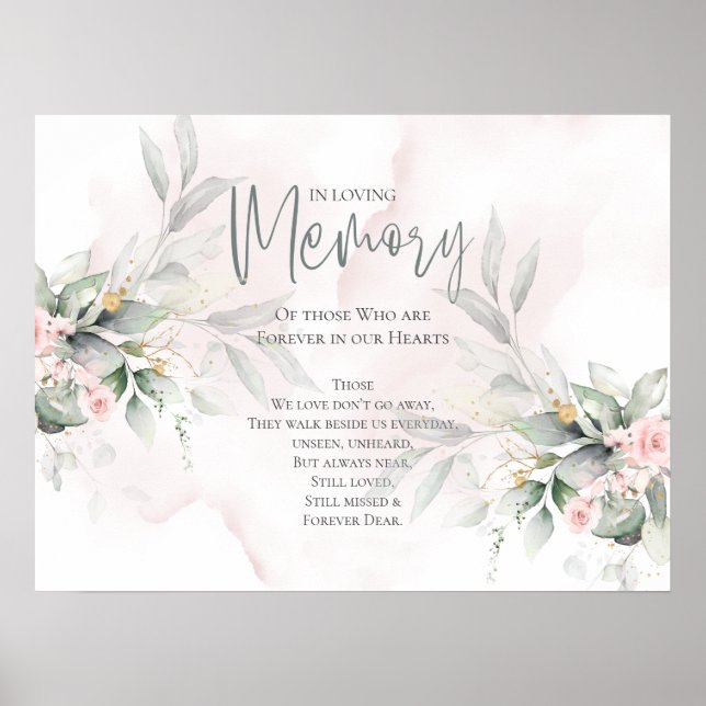 Póster Woodland Greenery Blush Pink Rose Wedding Memorial (Frente)