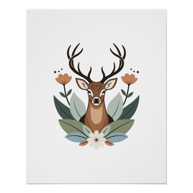 Póster Woodland Harmony – Boho Deer Botanical Illustratio (Anverso)