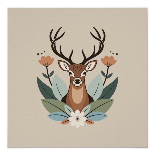 Póster Woodland Harmony – Boho Deer Botanical Illustratio (Anverso)