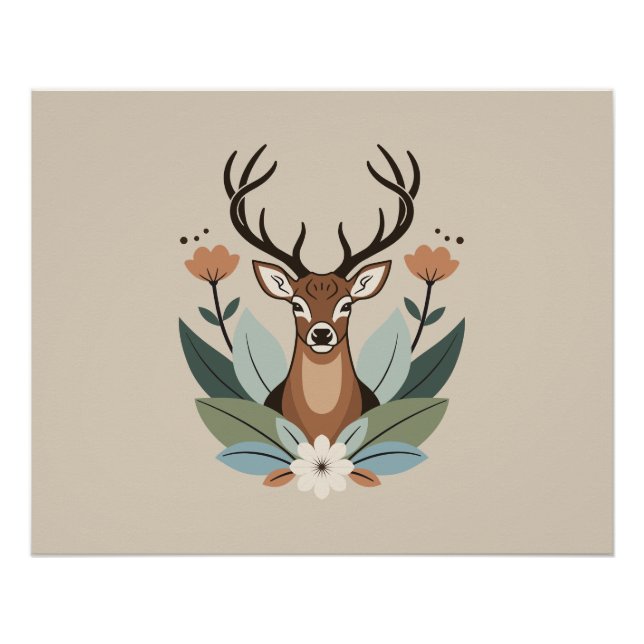 Póster Woodland Harmony – Boho Deer Botanical Illustratio (Anverso)