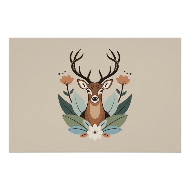 Póster Woodland Harmony – Boho Deer Botanical Illustratio (Anverso)