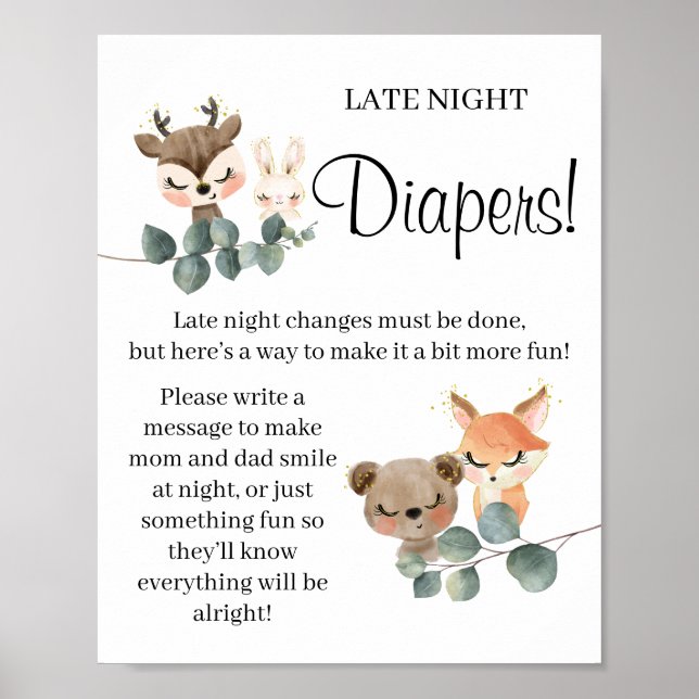 Póster Woodland Late Night Diaper - Bebé - Juego de ducha (Frente)