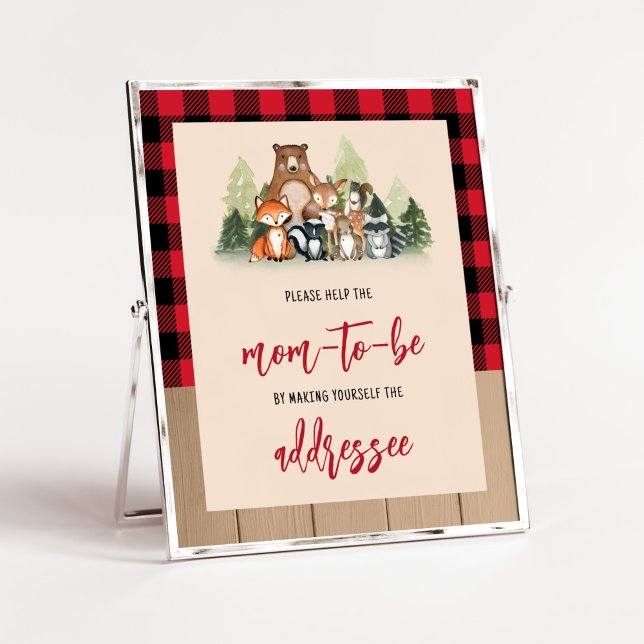 Póster Woodland Lumberjack Baby Shower Envelope Station (Plaid Lumberjack Baby Shower Envelope Station Sign)