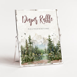 Póster Woodland Mountain Baby Shower Diaper Raffle