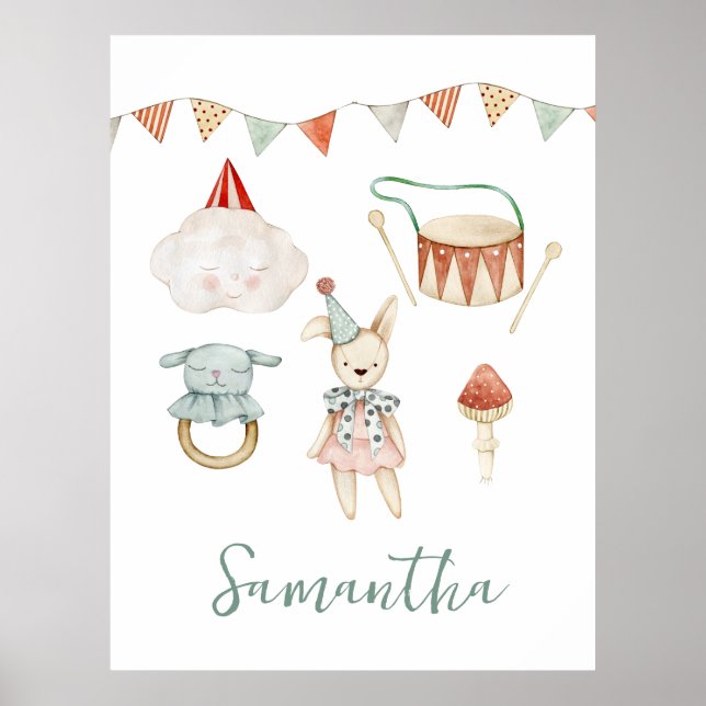 Póster Woodland Mushroom Toys Personalizado Kid Room (Frente)