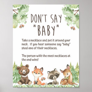 Póster Woodland no dice Rótulo de juegos de Baby Shower