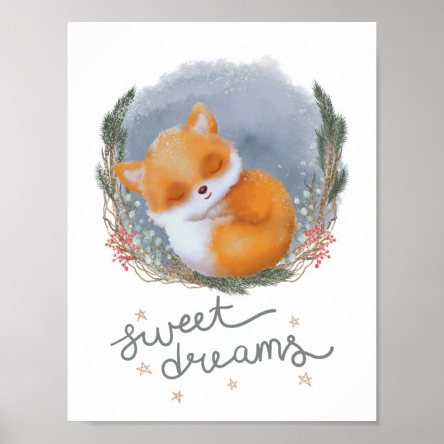 Póster Woodland Nursery Sweet Dreams Baby Fox (Frente)