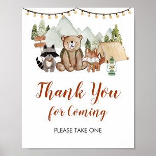 Póster Woodland One Happy Camper First Birday Gracias
