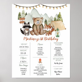 Póster Woodland One Happy Camper First Birday Milestone