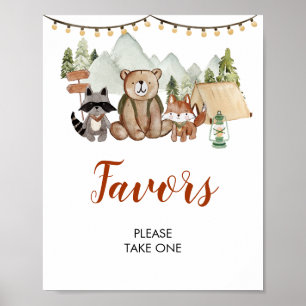 Póster Woodland One Happy Camper First Birthday Favor