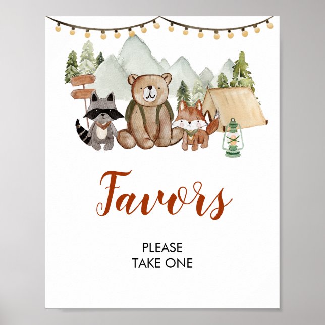 Póster Woodland One Happy Camper First Birthday Favor (Frente)