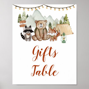 Póster Woodland One Happy Camper Primera tabla de regalos