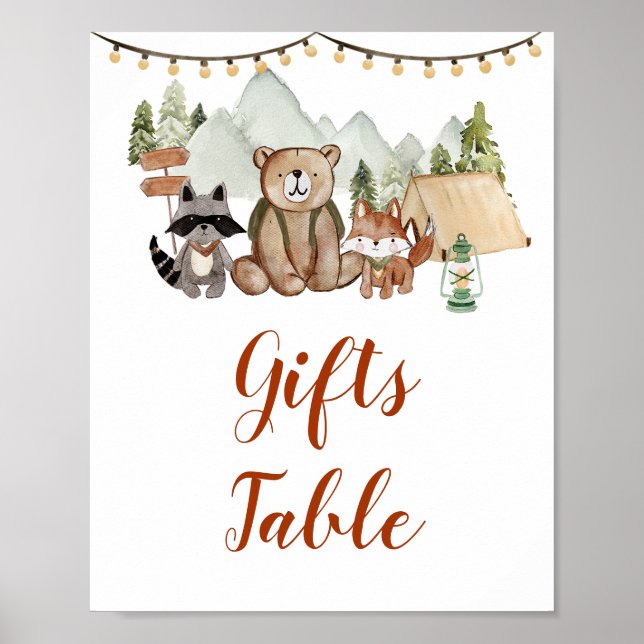 Póster Woodland One Happy Camper Primera tabla de regalos (Frente)