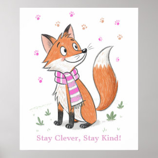 Póster Woodland Pink Cheeky Fox - Animales de Doodle de j