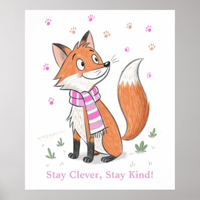 Póster Woodland Pink Cheeky Fox - Animales de Doodle de j (Frente)