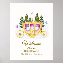 Póster Woodland Princess Carriage Baby Shower Welcome
