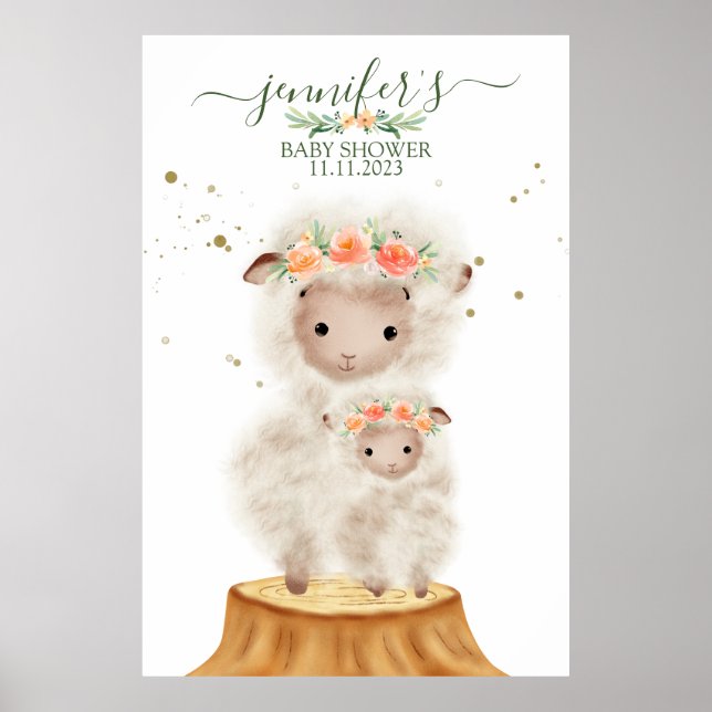 Póster Woodland Sheep Animal Soft Baby with mom (Frente)