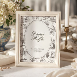 Póster Woodland Sketched Baby Shower Diaper Raffle