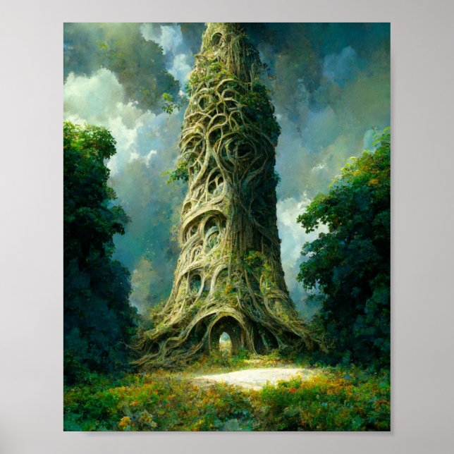 Póster Woodland Tower Fantasy Art Poster (Frente)