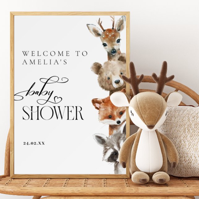 Póster Woodland Watercolor Animales Baby Shower moderno (Subido por el creador)
