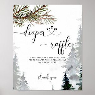 Póster Woodland Watercolor Winter Forest Baby Shower